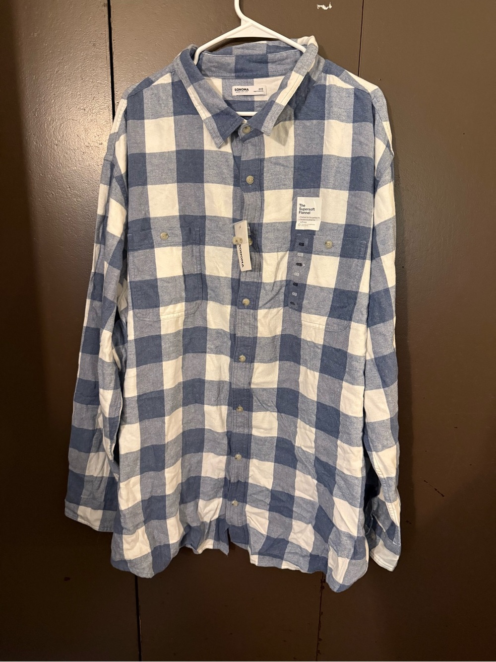 Sonoma Blue and White Check Long-Sleeve Button-Down Shirt